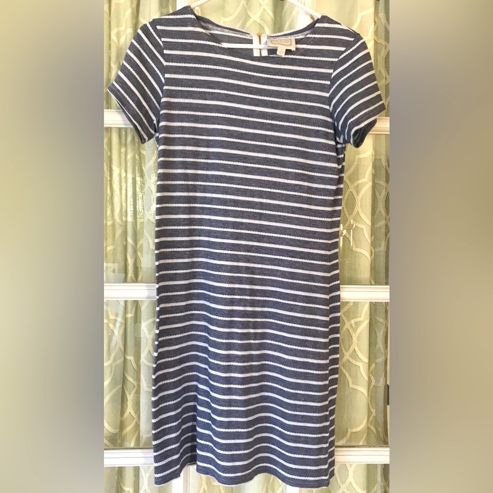 Sail To Sable size M navy stripes dress, gold back zipper, fall transitional